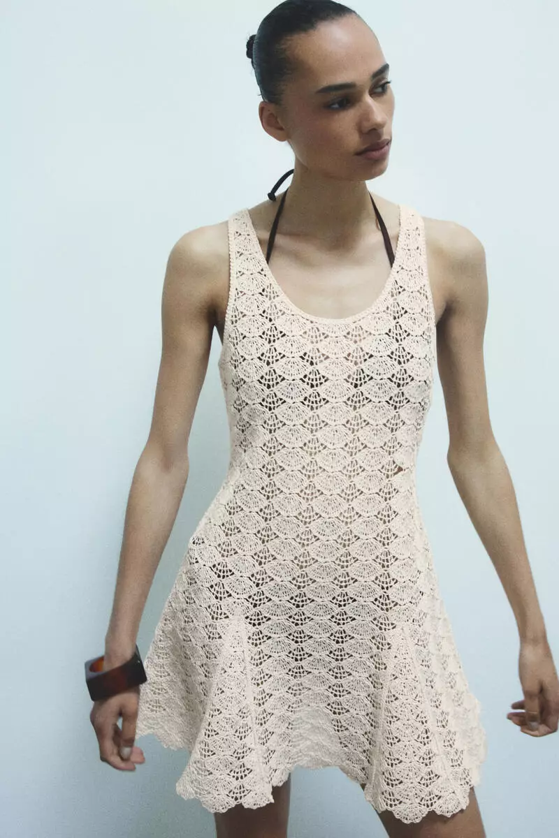 crochet pleated dress Buy H&M Godet-pleated crochet-look 2026 Online Color:Living Coral ROSELLA Floral Corset Midi SCH004850_G_L Skirt The intricate crochet lace