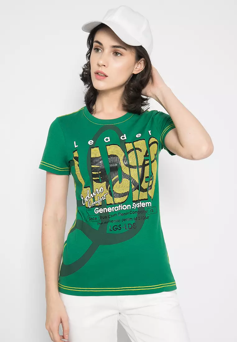 LGS - Kaos Wanita Warna Hijau Motif Sablon LTS.555.O836M.049.C