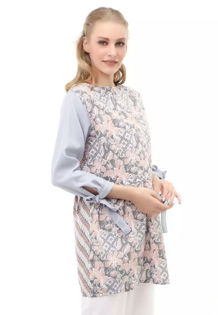 Lynelle Blouse Wanita Batik Sonia Lengan Panjang Motif Liris Bunga Material Cotton ORIGINAL