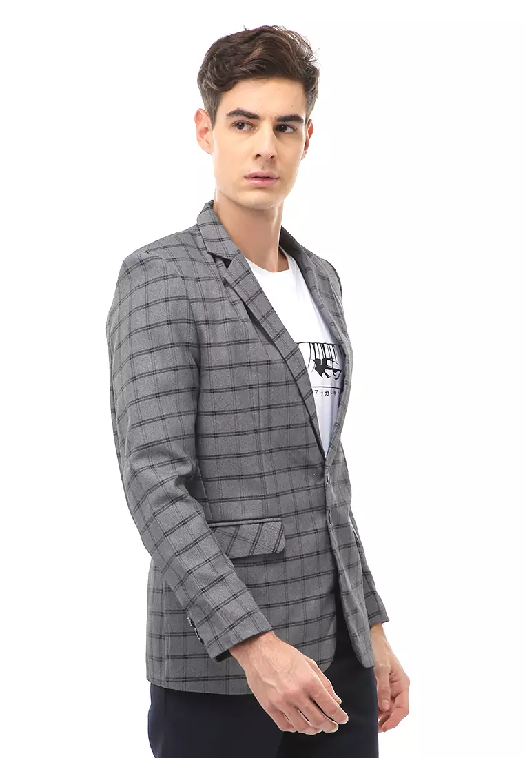 Woreq Atasan Casual Formal Pria Outerwear Blazer Motif Kotak Material Wol ORIGINAL