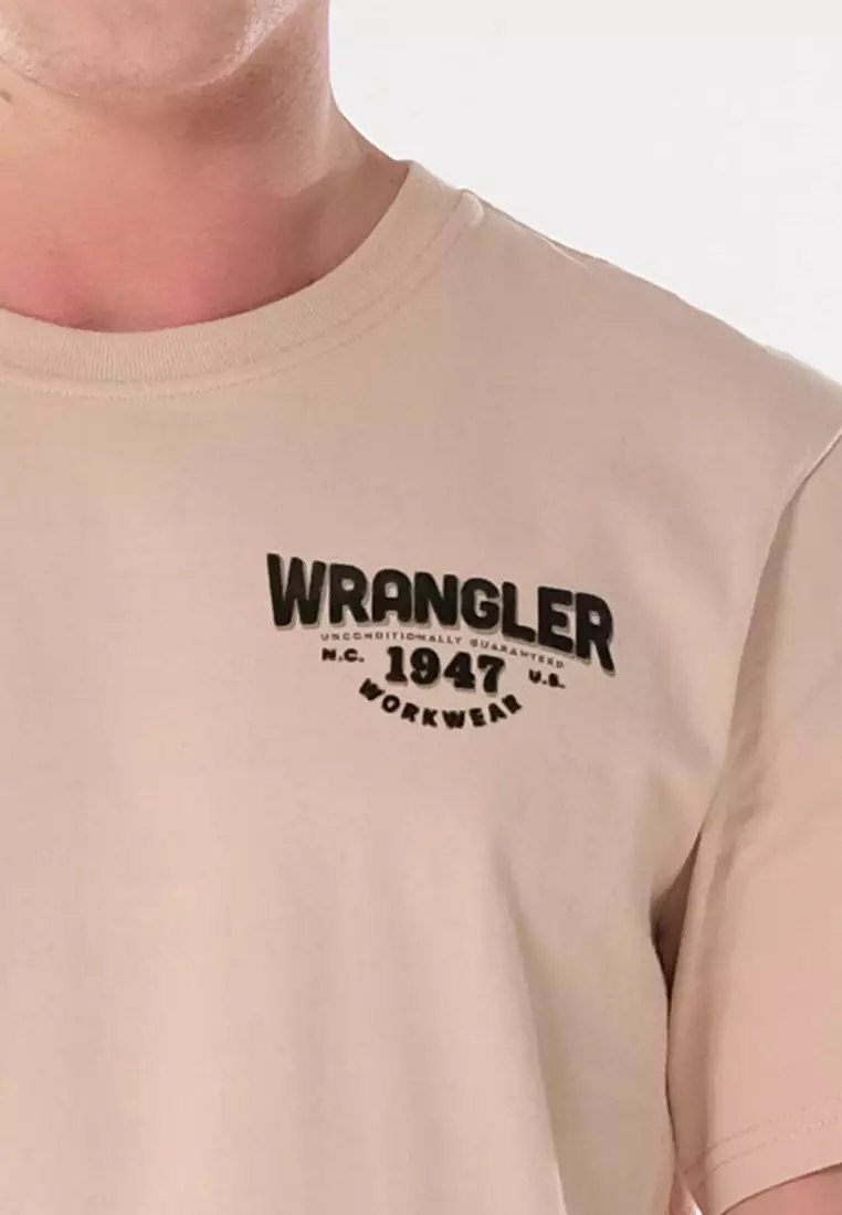 Chest Logo Print T-Shirt for Mens in Warm Beige Color