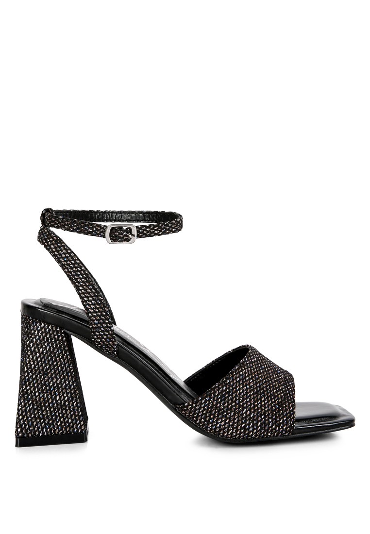 Pewter Sparkle Block Heeled Sandals