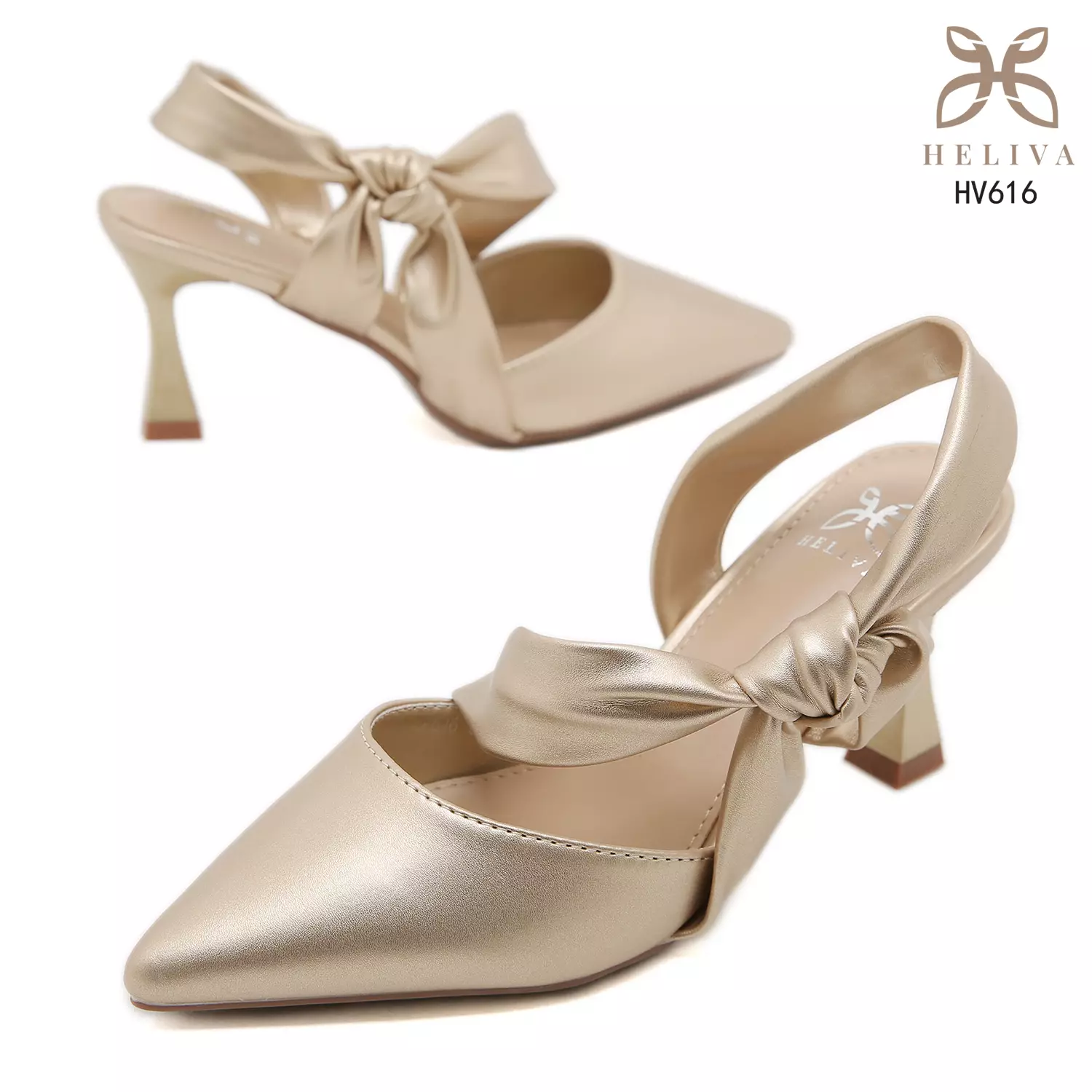 HELIVA BELLARIA 7cm Slingback Heels Sculpted Bow Accent & Elegant Pointed Toe HV616