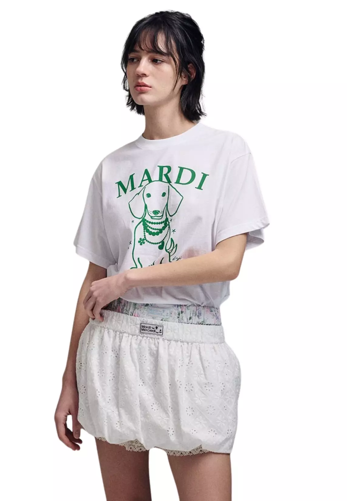 Tshirt Swing The Tail Ddanji Pearl Necklace - White Green