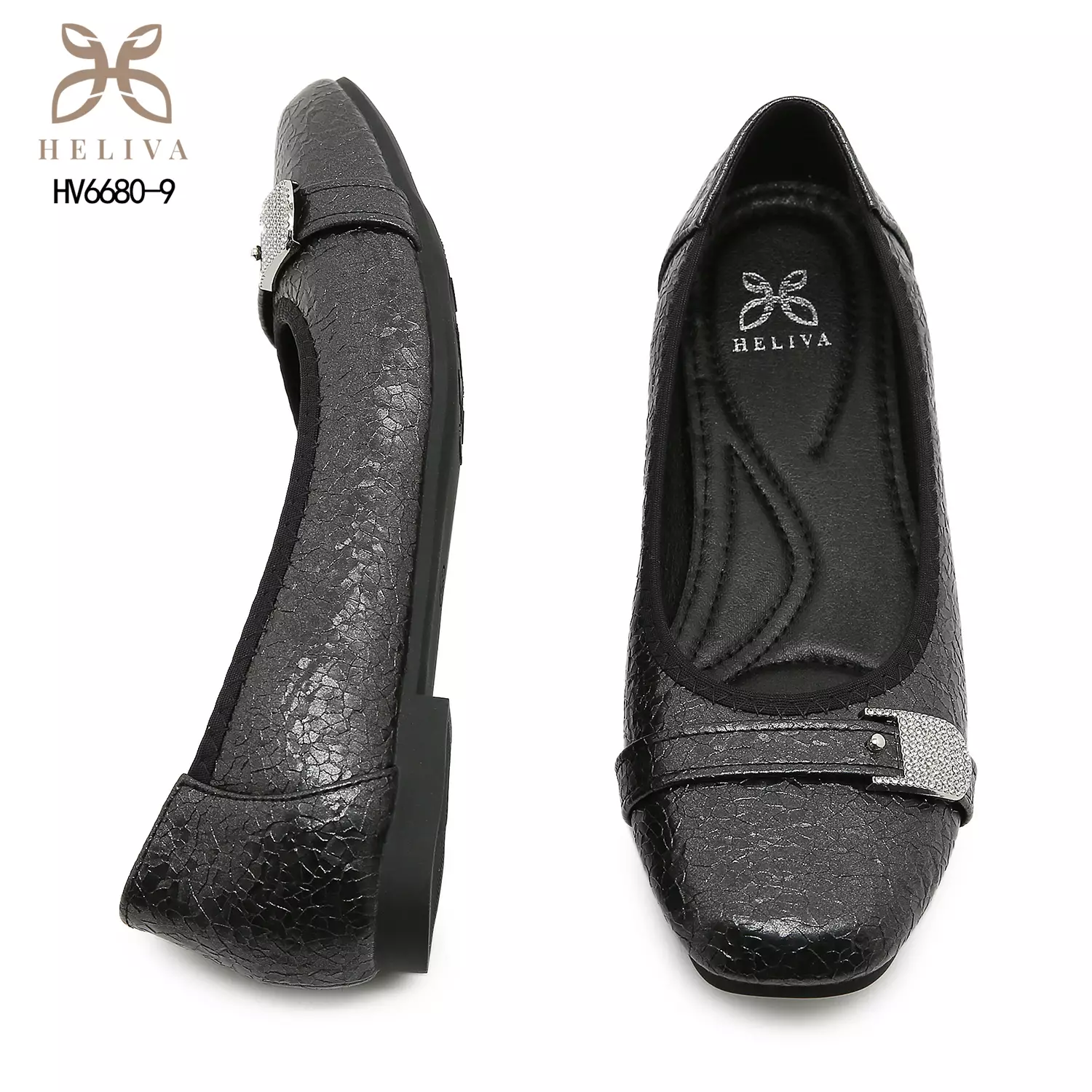 Heliva Alora Crackled Flat Shoes with Crystal Buckle Detail HV6680-9