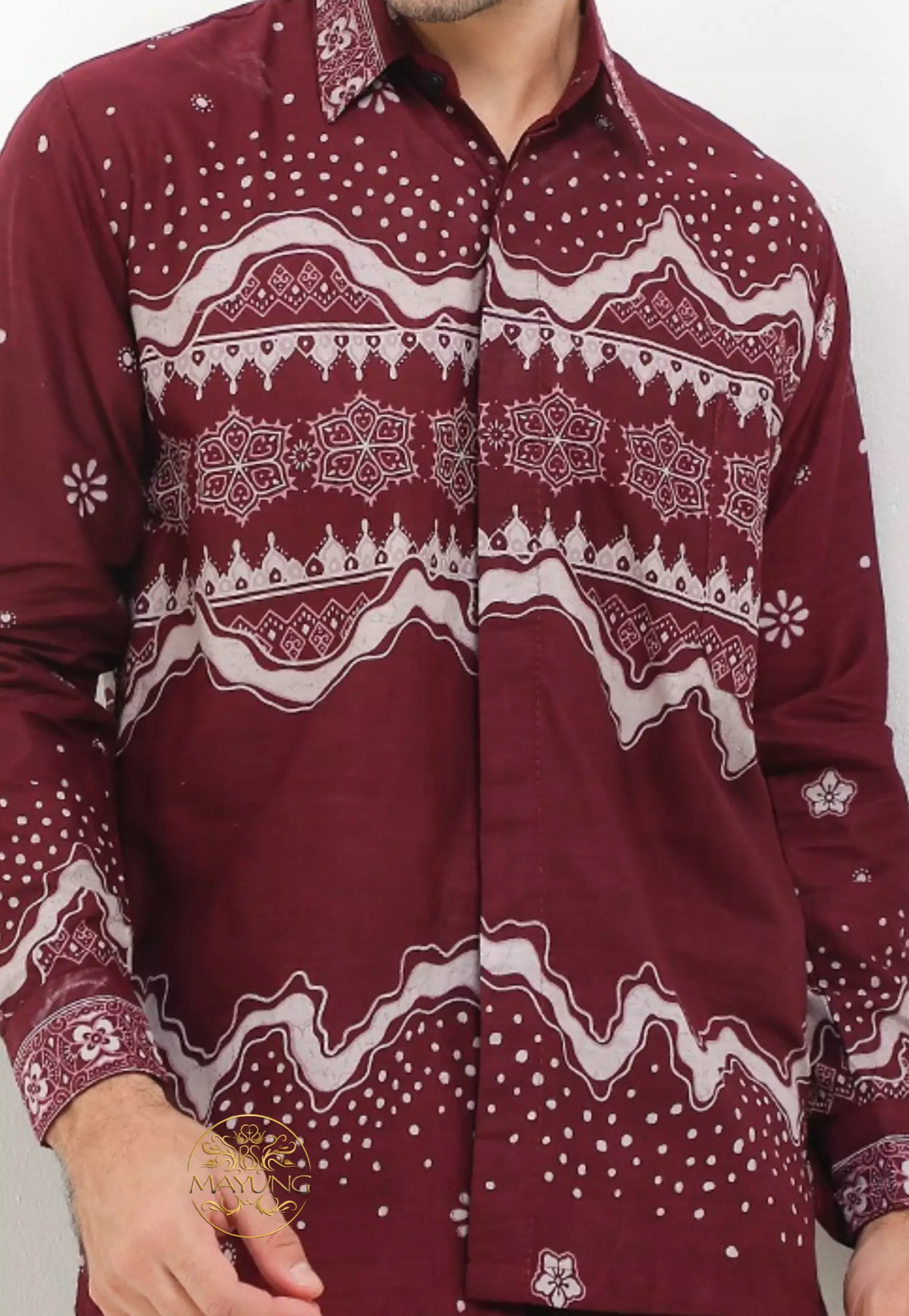 Waveraya Burgundy Kemeja Batik Pria Premium Lengan Panjang NLN