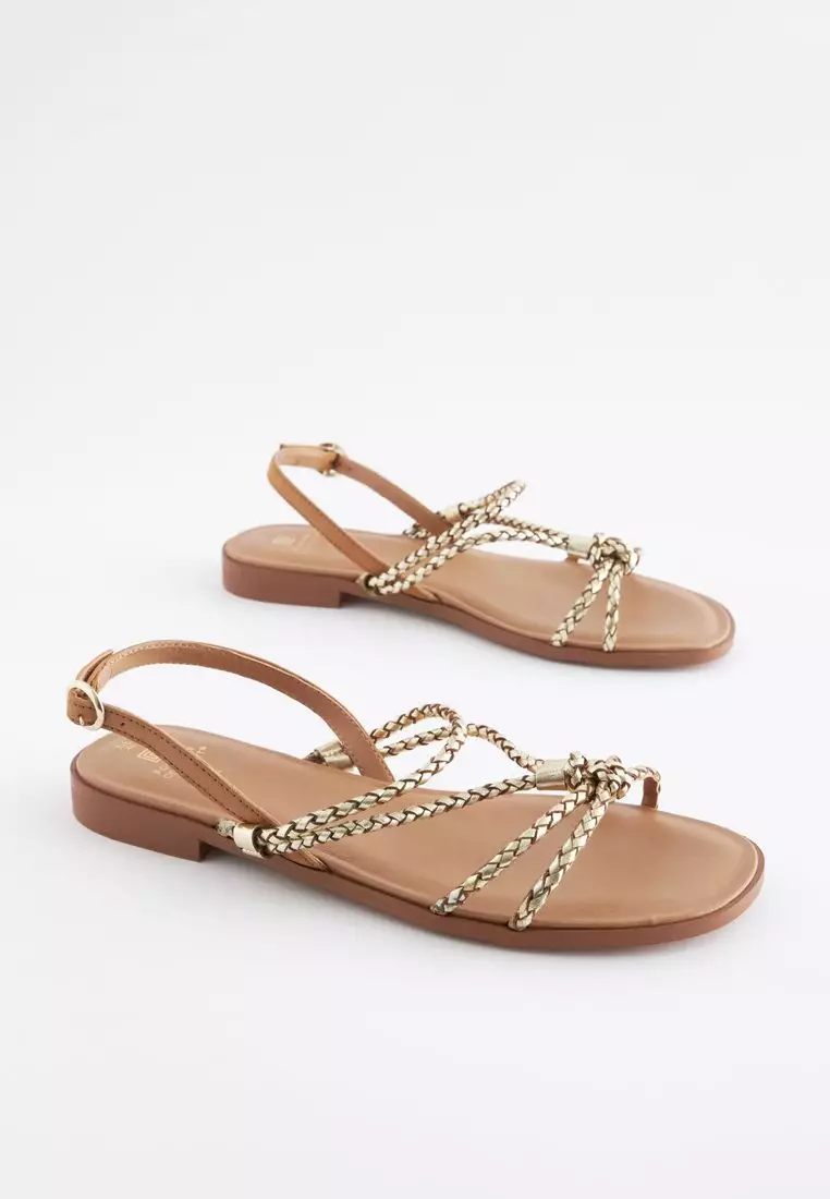 Buy NEXT Forever Comfort Leather Flat Tubular Plaited Sandals