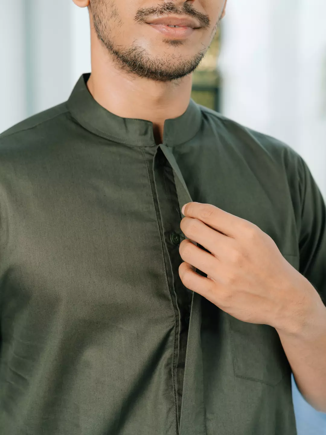 Adyatma Baju Koko Jubah Gamis Pria COTTON COMBED TWILL Olive Regular Fit Baju Muslim Pria Lengan Pendek