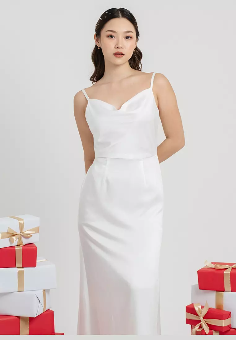 Cowl Neck Backless Maxi Dress in White