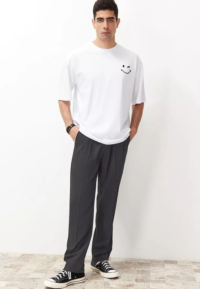 Anthracite Pleated Classic Baggy Fit Fabric Trousers TMNSS24PL00024