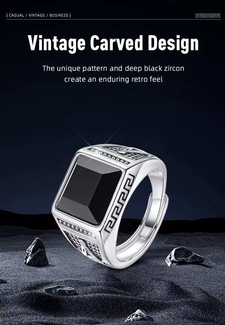 Cincin Pria Original Vintage Carved Design Jewellery Pasangan Estetik Aksesoris Perhiasan Dapat Diatur Perhiasan Mewah Anti Karat
