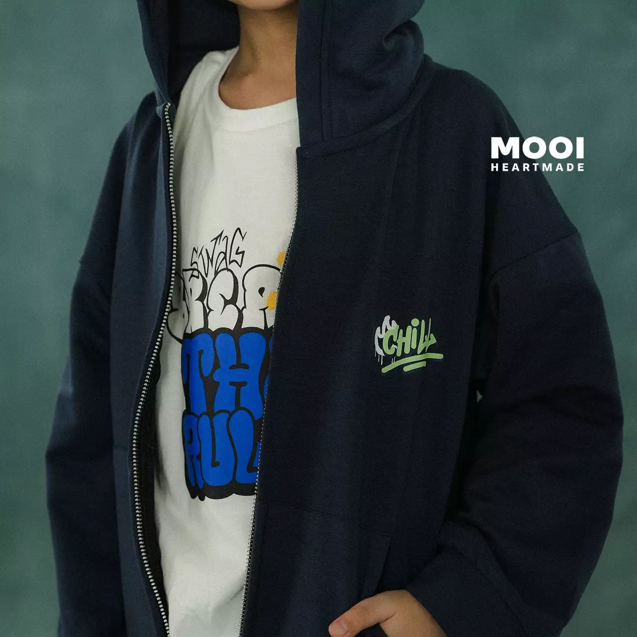 Mooi Atasan Hoodie Panjang Anak Theo Hoodie Jacket - Steel Navy