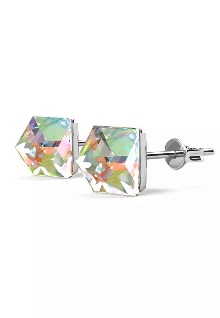 Clasic Cube Earring AB Rainbow - Anting Crystal by Her Jewellery