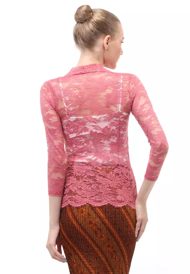 Hara Kebaya Seri 2 Motif Brokat Long Sleeves Atasan Wanita Transparan Premium Quality - Dusty Pink