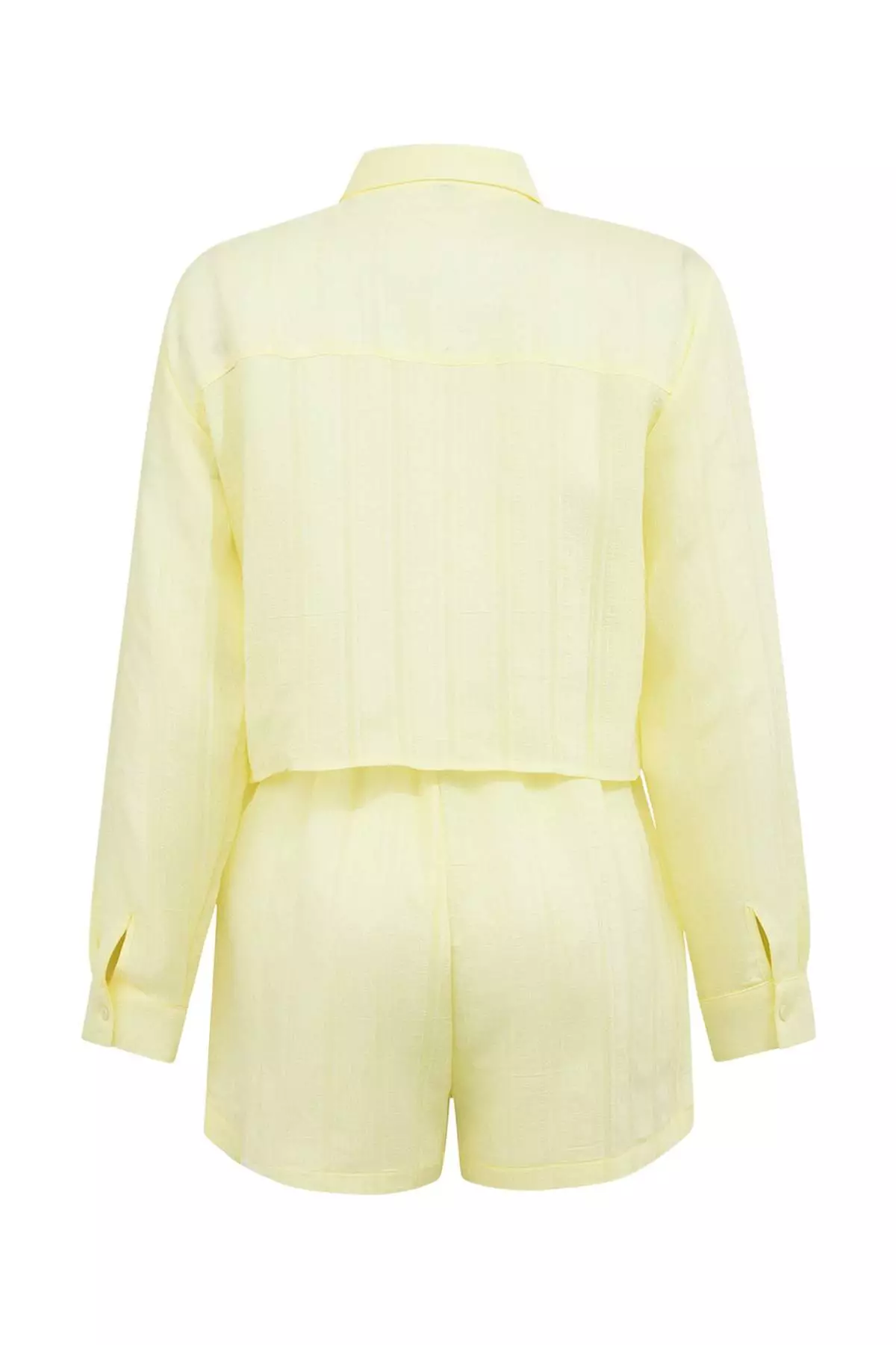 Yellow Woven Oversize Mini Beach Shirt Shorts Set Tbess26Au44