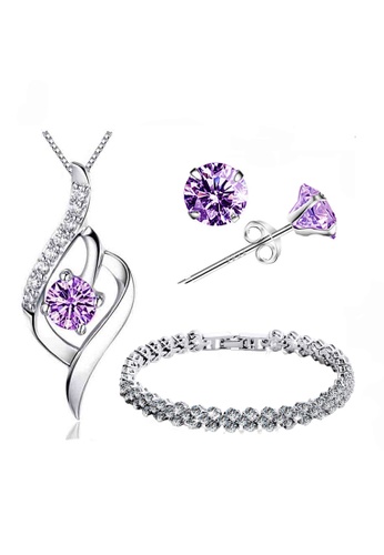 YOUNIQ silver YOUNIQ Weave 925 Sterling Silver Necklace Pendant with Purple Cubic Zirconia, Earrings and Bracelet Set 6D6A7ACEB25A7CGS_1