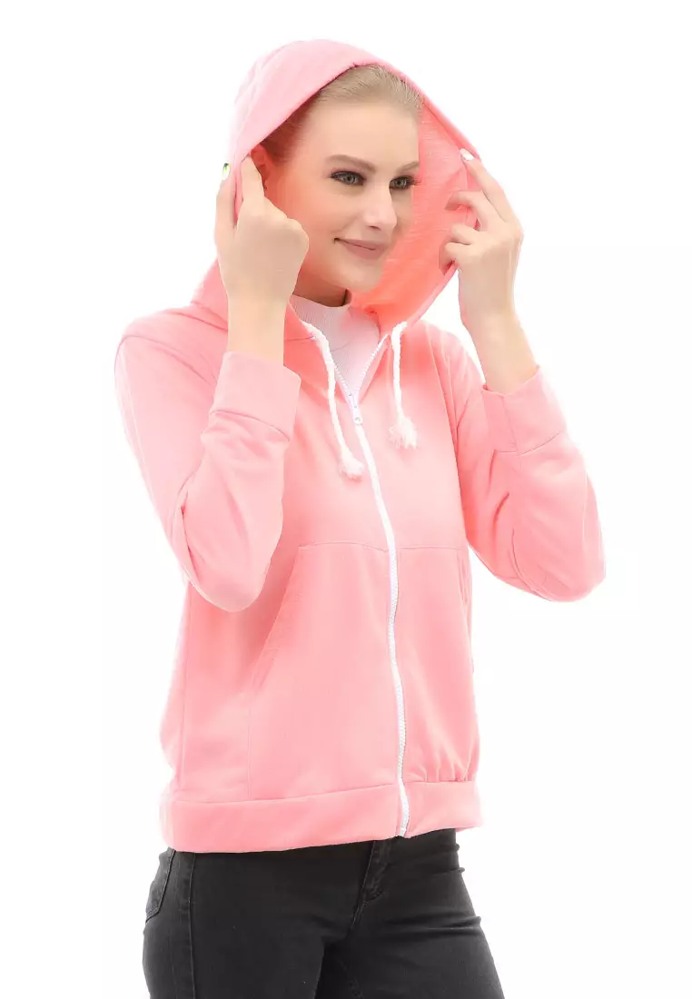 Hardwin Jacket Outer Wanita Funny Model Polos Material Babyterry ORIGINAL - Pink