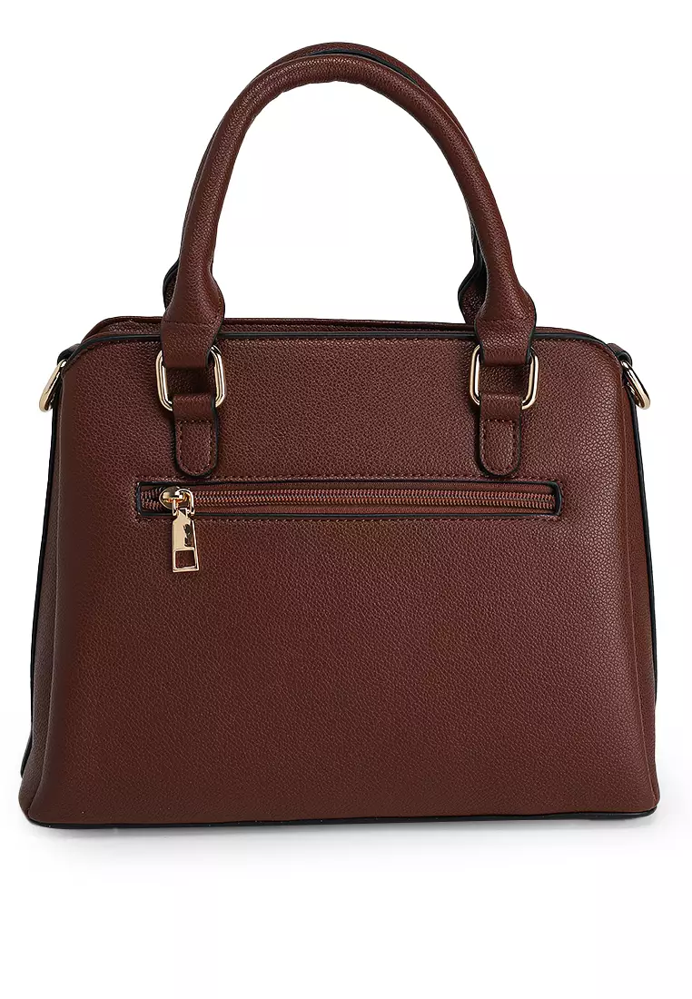 Pebbled Multi-Compartment Top Handle Bag