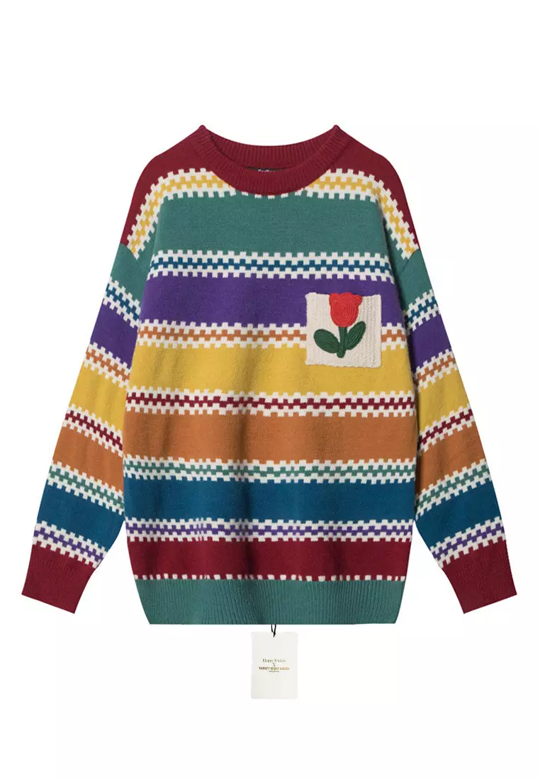 Rainbow striped knit on sale sweater