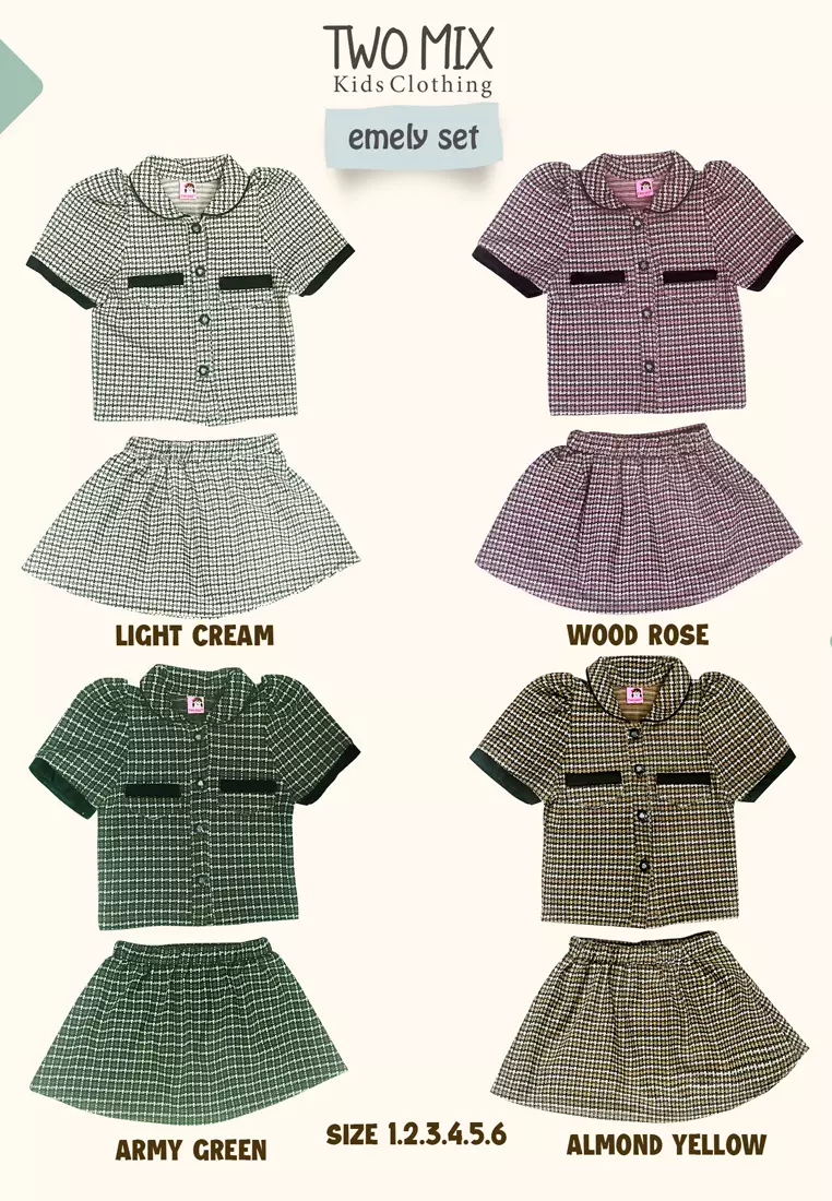 Two Mix - Setelan Baju Rok Anak Perempuan Lucu - Emely Set Ruffle 1-6 Tahun 4365B Almond Yellow