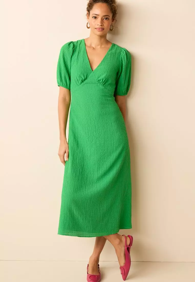 Buy NEXT Textured Puff Sleeve Midi Dress Online | ZALORA Malaysia