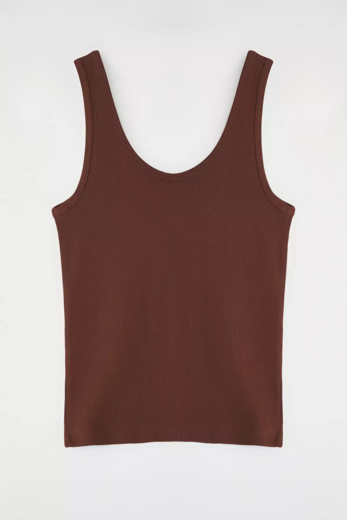 Brown Fitted/Body Fitted Pool Collar Elastic Knitted Tank Top TWOSS22AL0042
