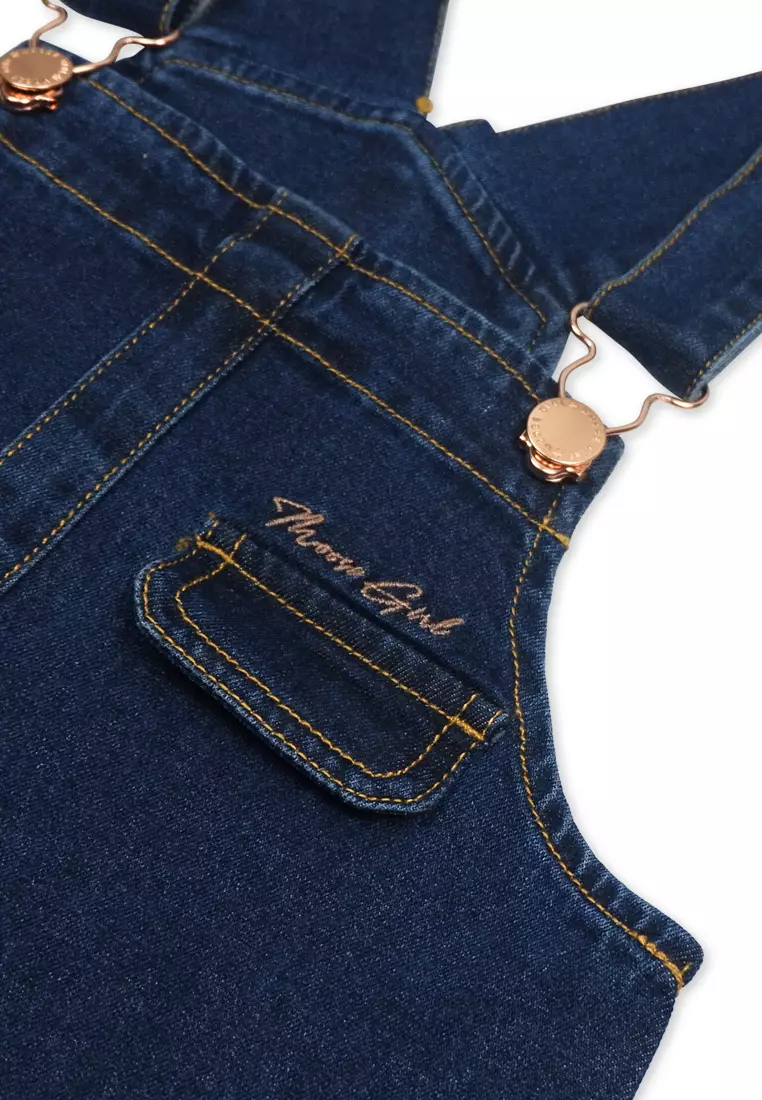 Girls Denim Jumper Dress with Embro Details