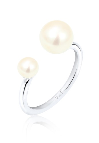 925 Sterling Silver Cincin Mutiara Air Tawar Asli Putih