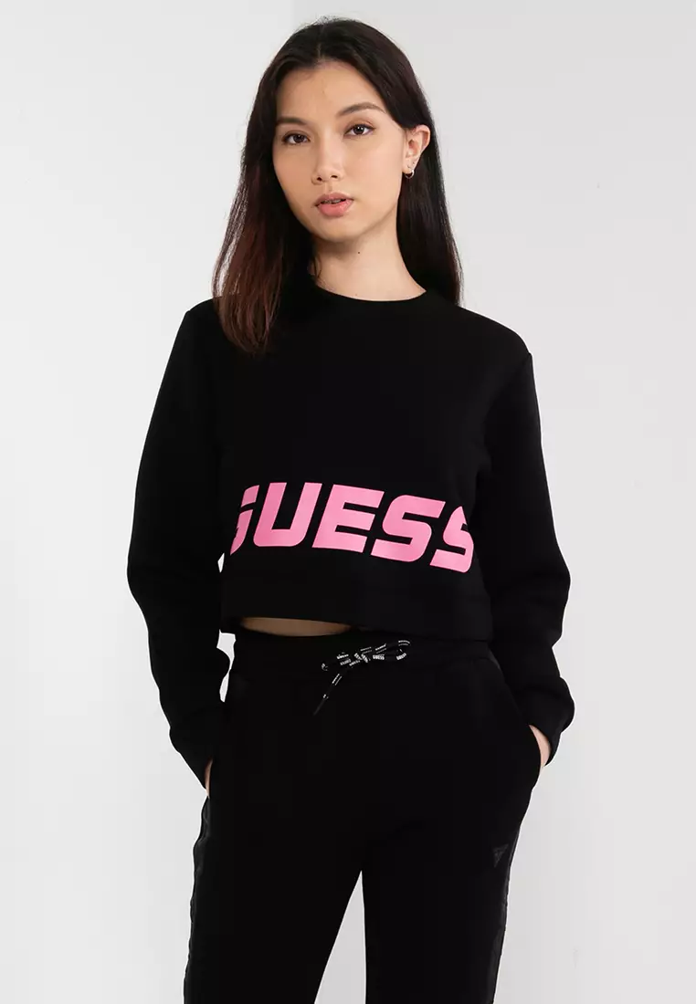 GUESS Women's New Allie Scuba Zip Sweatshirt, Jet Black, Extra