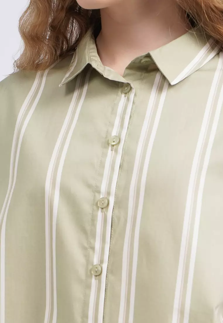 Short Sleeves Stripe Blouse OLIVE