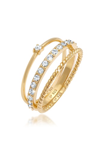 ELLI GERMANY white Ring Woman Stacking Rings Elegant Festive Layered Look with Crystals Gold Plated C77DCAC5BD7B73GS_1