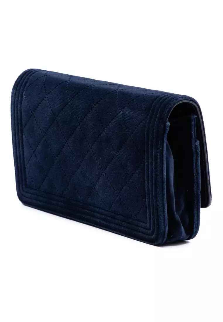 Pre-Loved Chanel Quilted Velvet Boy Wallet On Chain