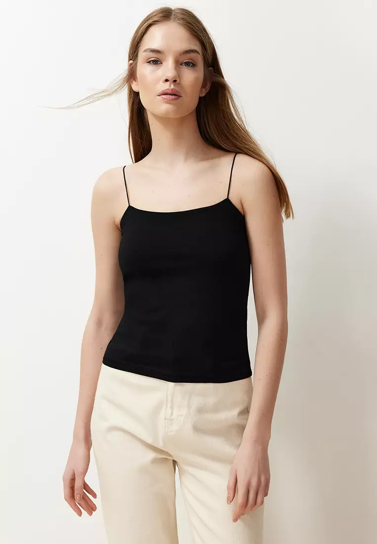 Black-White-Beige 3-Pack Strappy Square Neck Flexible Knitted Undershirt