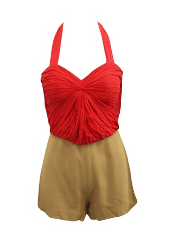 Vatanika red vatanika Red and Brown Romper with Pleated Front C3EA2AA1E26CB5GS_1