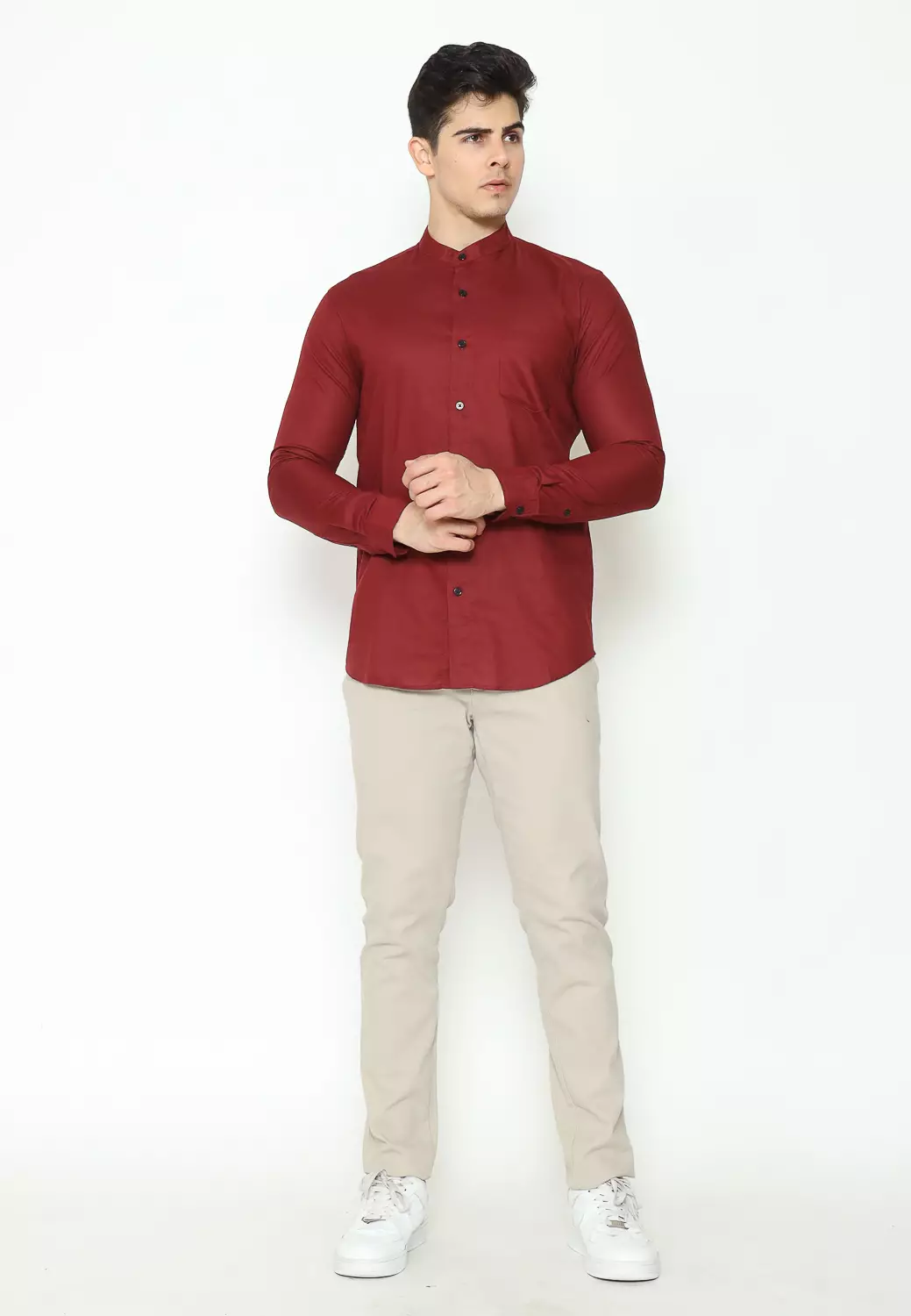 MAGINOT Kemeja Pria KOKO Basic Polos Lengan Panjang DARK MAROON