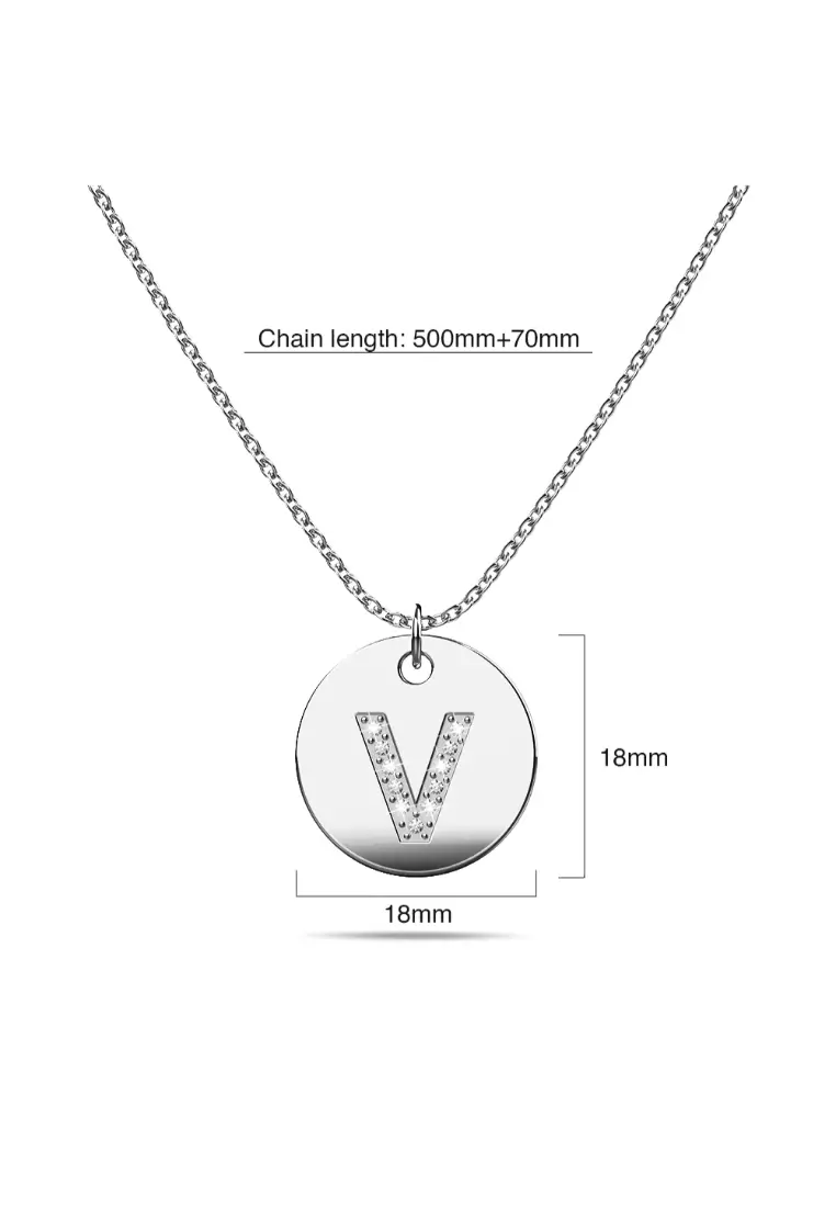 Initials Fabulous Alphabet Letter Necklace White Gold Layered Steel Jewellery - V