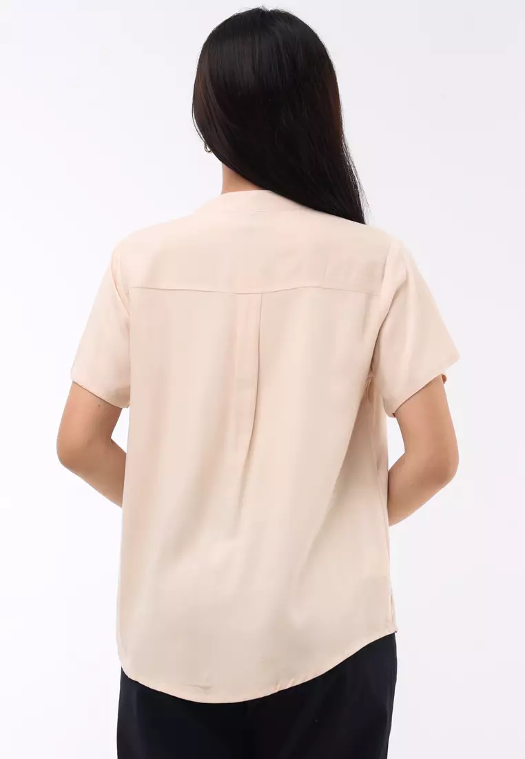 Plain Single Bold Twill Short Sleeve Blouse