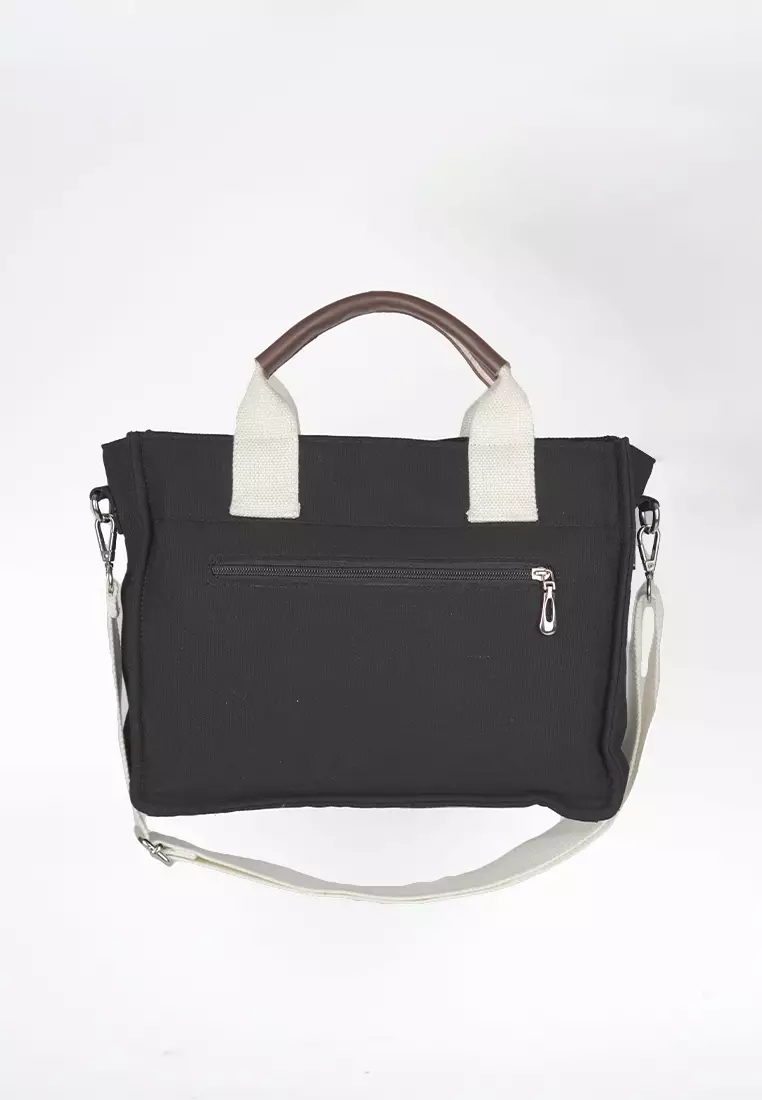 Tas Selempang Wanita Sling Bag Bahan Kanvas Penutup Resleting Veronna Series - Hitam