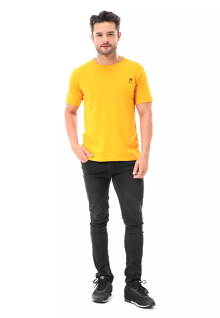 Aisley Atasan Pria Kaos Polos Lengan Pendek Casual T-Shirt Desain Simple Material Cotton ORIGINAL - Mustard