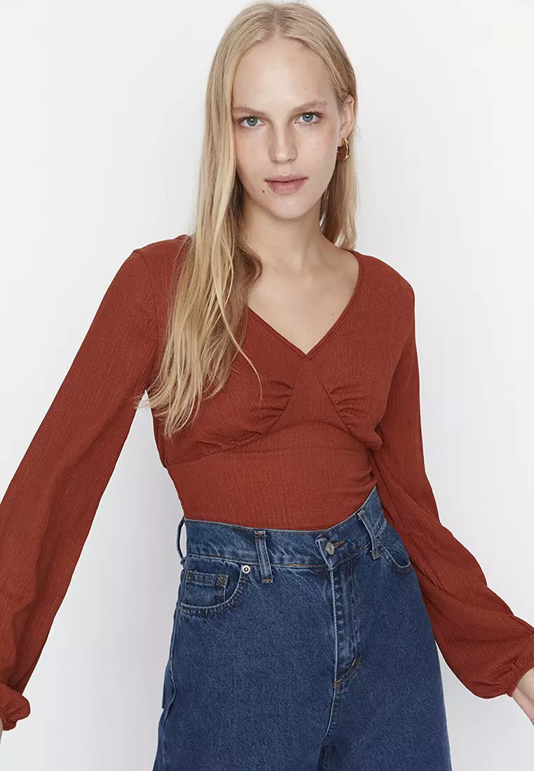 Buy Trendyol V Neck Crop Blouse Online Zalora Malaysia