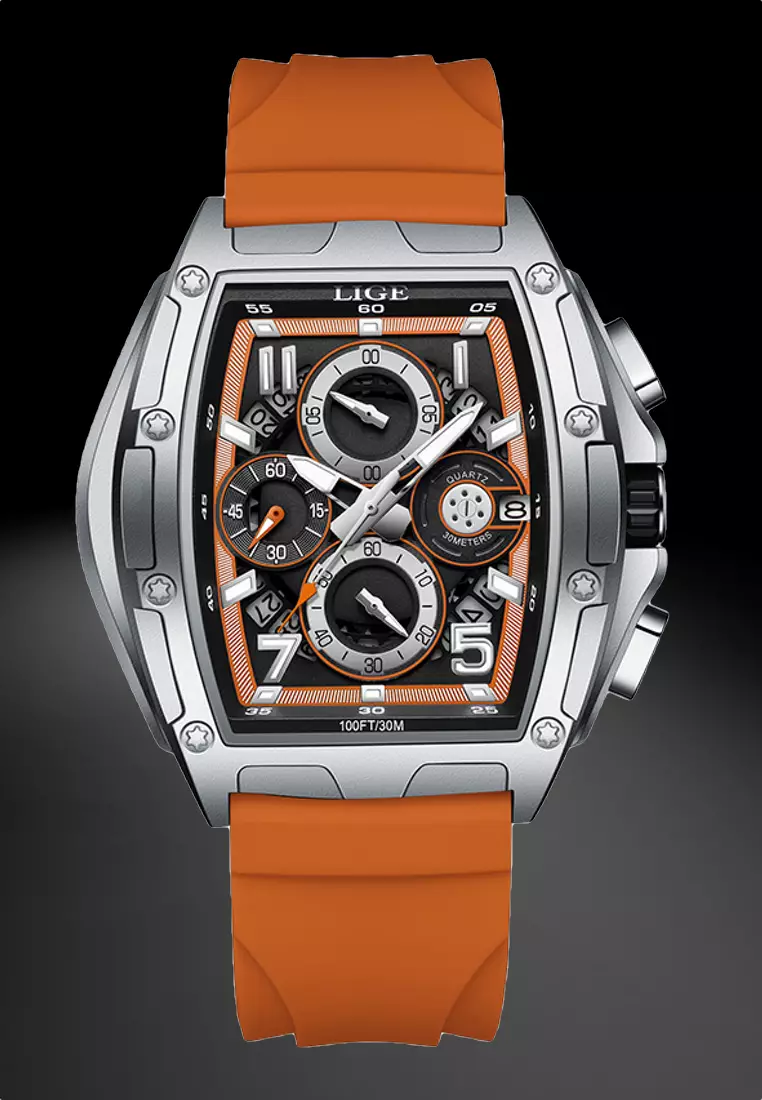 Unisex Tonneau Shaped Stainless Steel Quartz Watch on Rubber Strap