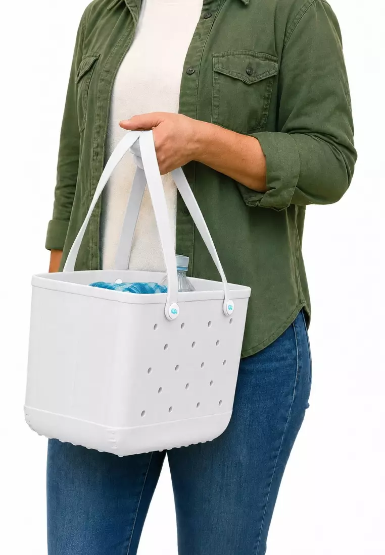 Heavy-Duty Waterproof EVA Rubber Tote Bag Utility Grocery Bag Washable Beach Bag - Snow