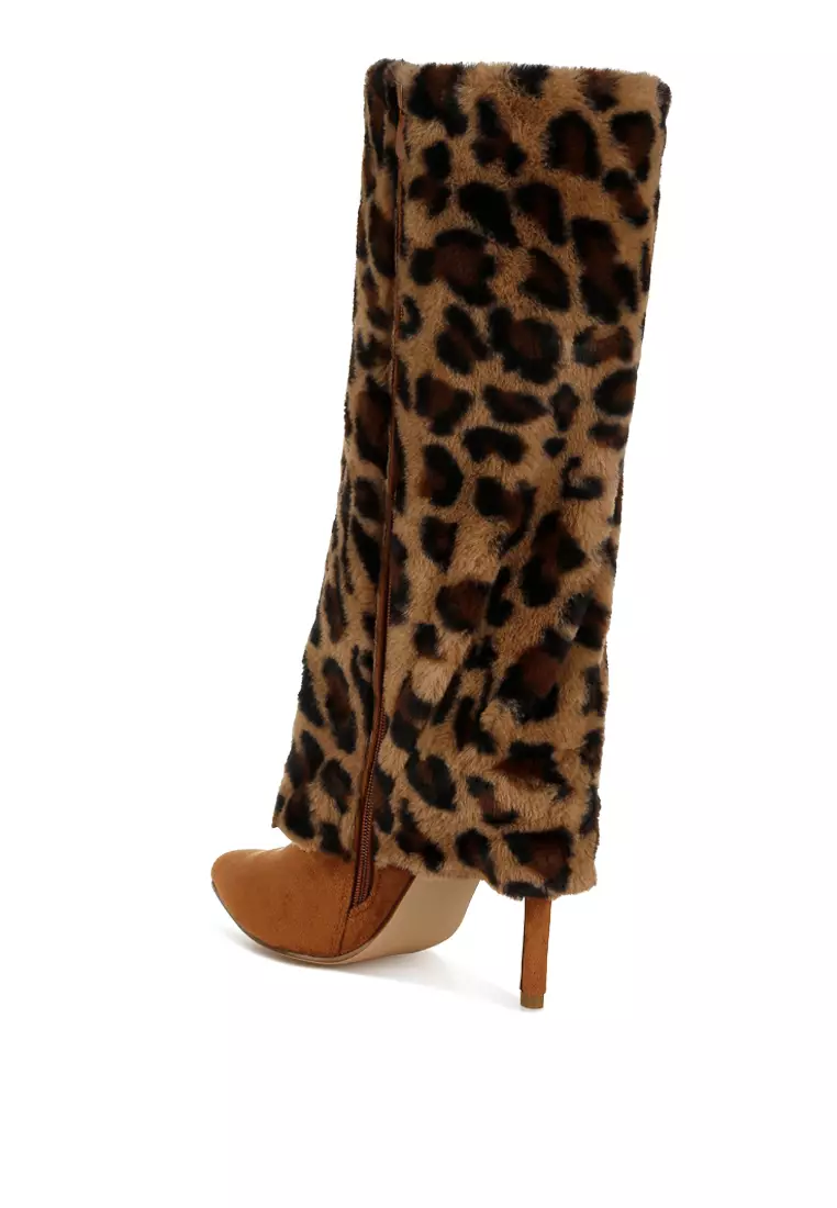 Fold-Over Calf-High Boots in Leopard