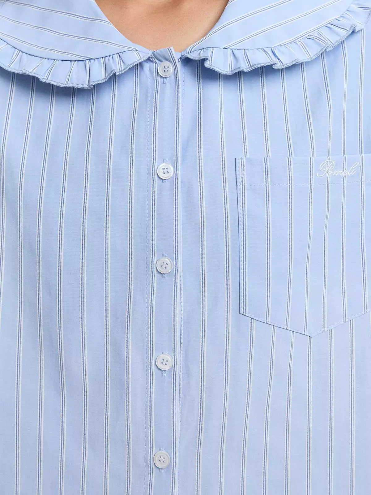 Peter Pan Collar Striped Shirt - Baby Blue