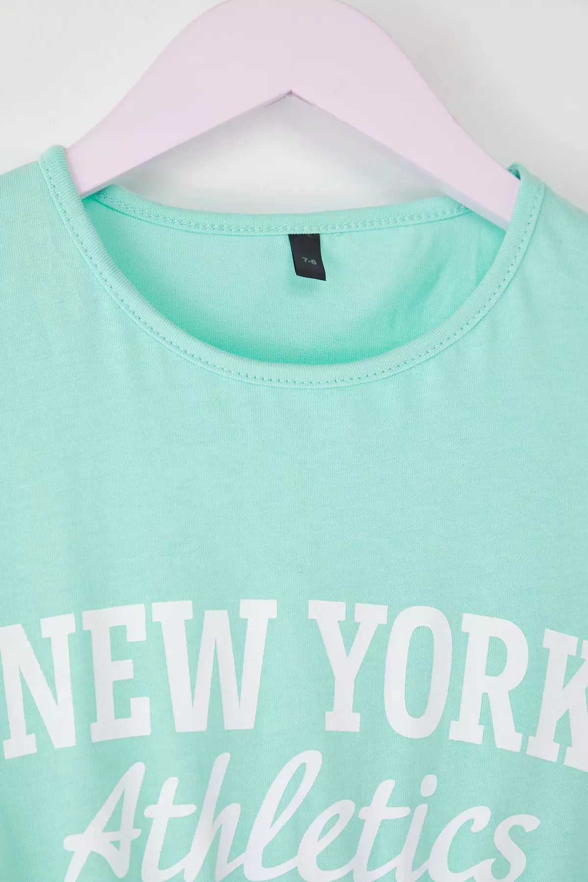 Mint Female Child 100% Cotton Slogan Printed Short Sleeve Elastic Waist Mini Knitted Dress Tkdss25El00084