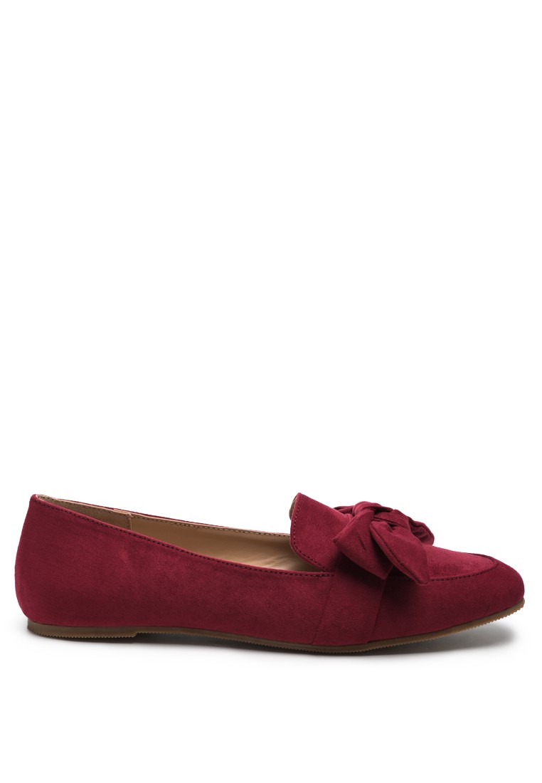 Casual Walking Bow Loafers in Dark red