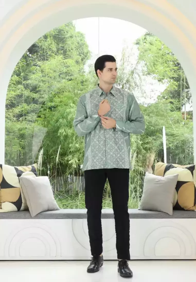 Rinjanie Batik - Batik Abstrak Kombinasi Green Tea - Kemeja Batik Lengan Panjang - Kemeja Pria - Kemeja Pria Modern - KRJI - GT
