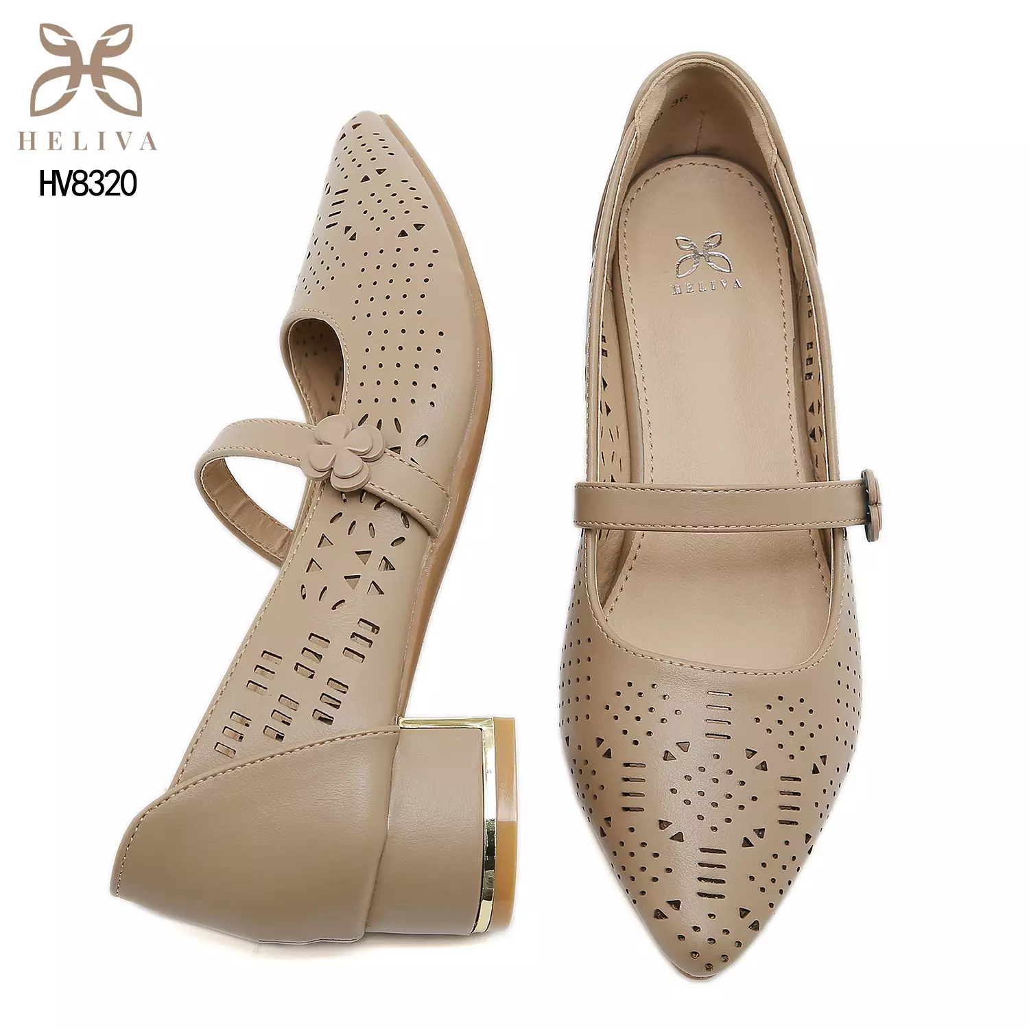 Heliva Anly Sculpted Laser-Cut Heels in Classic Mary Jane Style 3.5cm Height HV8320
