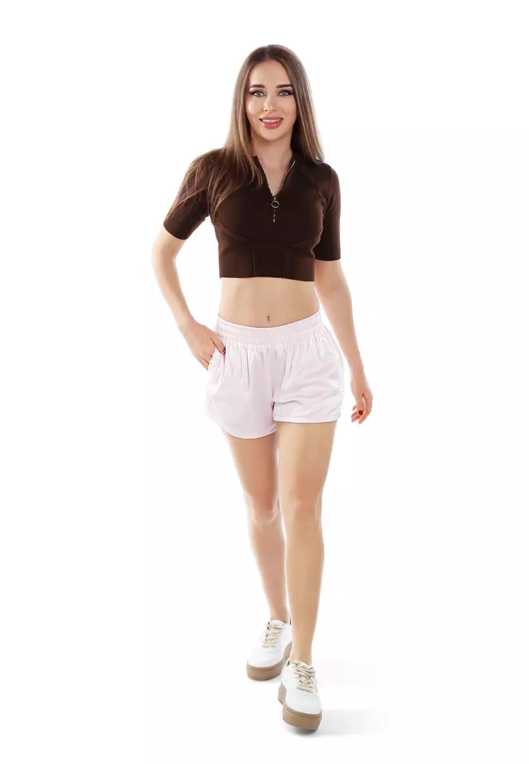 Celana Pendek Spice Bergaris Warna Pink