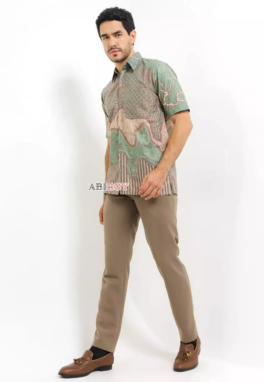 Aksarkura Hijau Kemeja Batik Pria Premium Slimfit Lengan Pendek NLN